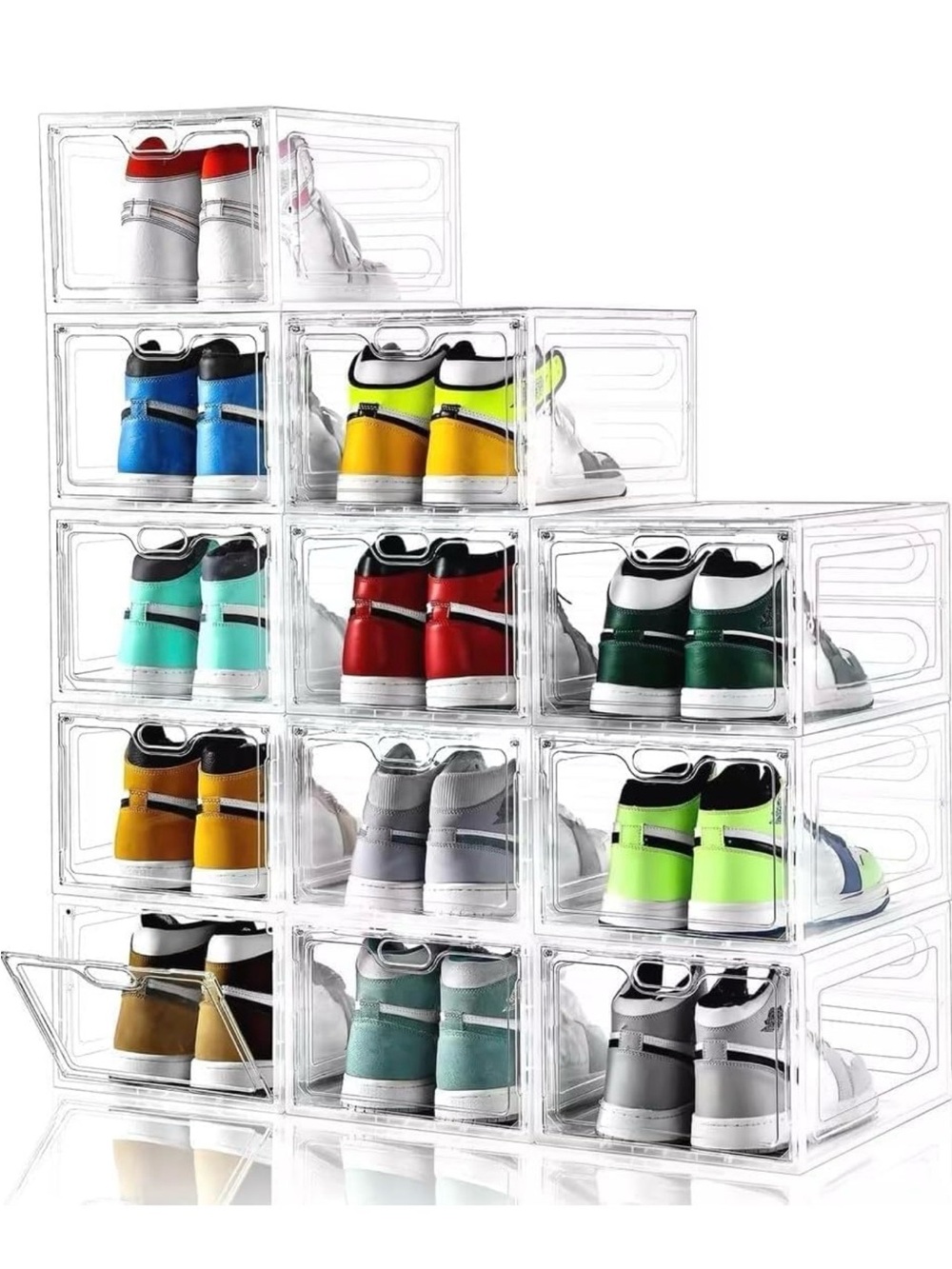 12 Pack Large Shoe Storage Box, Clear Shoe Storage Organizer with Magnetic Door